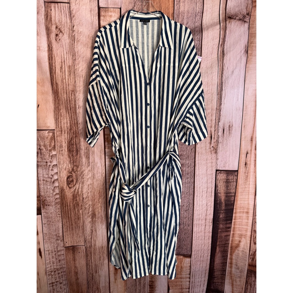 Universal Standard Shirt Dress Dress Striped Linen Blend Belted Maxi Coastal
